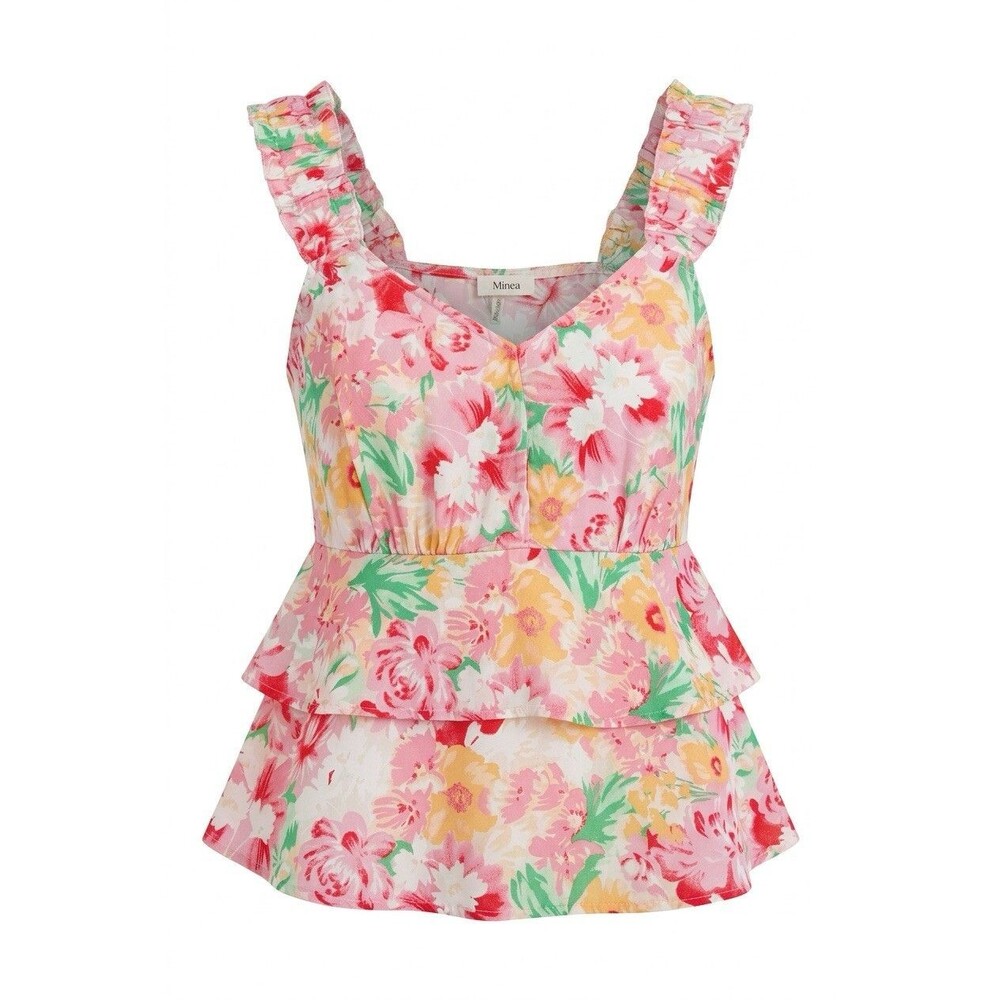 EMILY WONDER Womens 1X Floral Tiered Babydoll Sun Top Sweetheart Stretch Straps